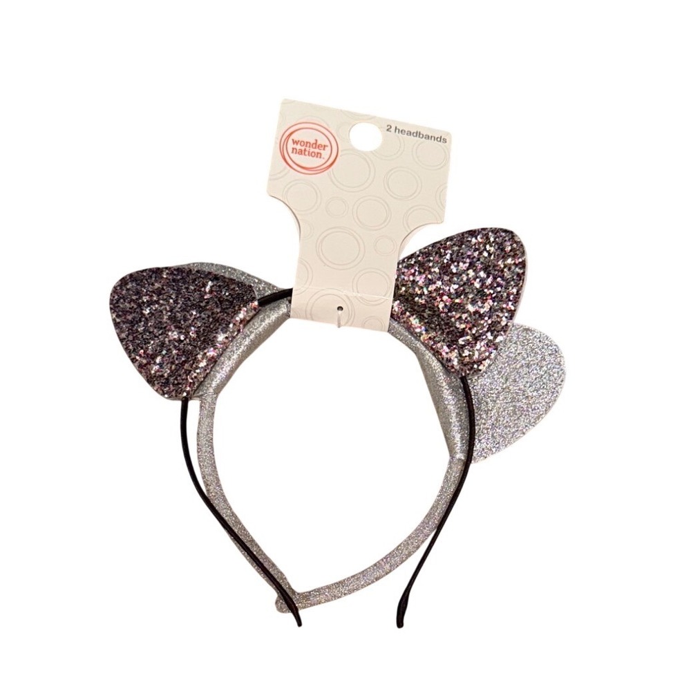Wonder Nation Kids‎ Glitter Cat Ear Headbands 2 Pack Silver Pink Purple New